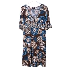 Vintage Y2K Knapp Studio Blue & Brown Floral Dress Size XL (KN110)